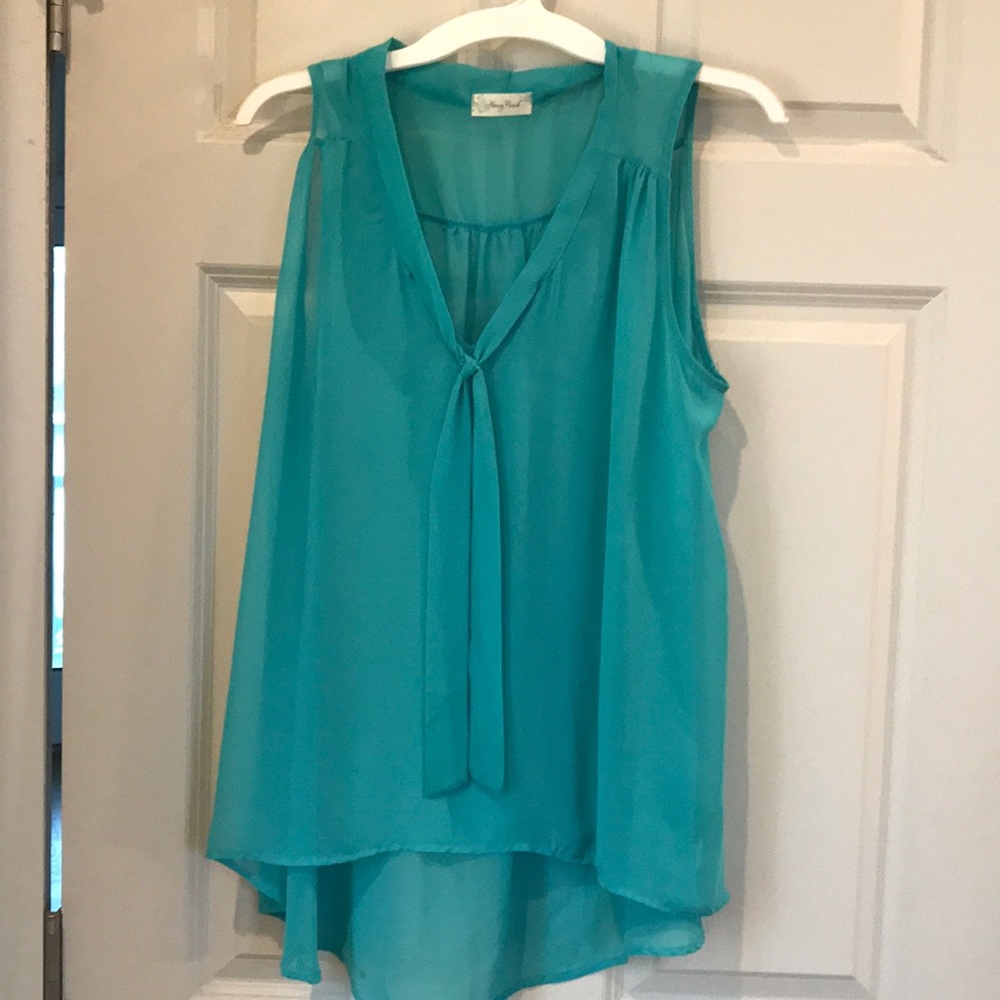 Teal tie front asymmetrical tank top